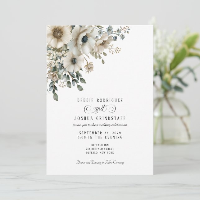 Watercolor Floral Wedding Invitation  (Standing Front)
