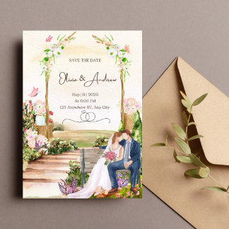 Watercolor Floral Wedding Invitation