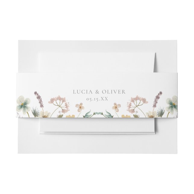 Watercolor Floral Wedding Invitation Belly Band (Front Example)