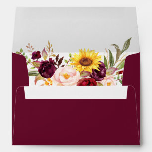 Watercolor Floral Wedding Invitation Burgundy Envelope