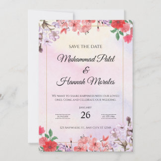 Watercolor Floral Wedding Invitation Elegant