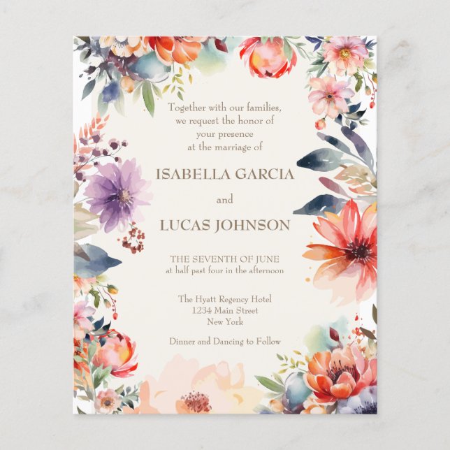 Watercolor Floral Wedding Invitation Flyer (Front)