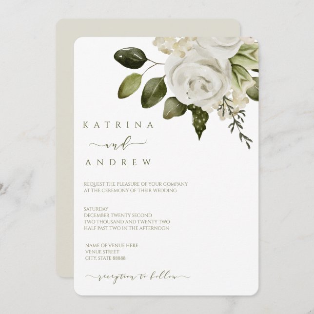 Watercolor Floral Wedding Invitations (Front/Back)