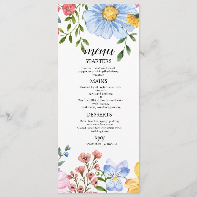 Watercolor Floral Wedding Menu (Front)