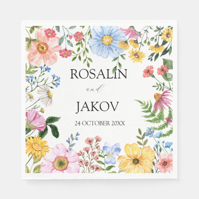 watercolor floral Wedding Napkins (Front)