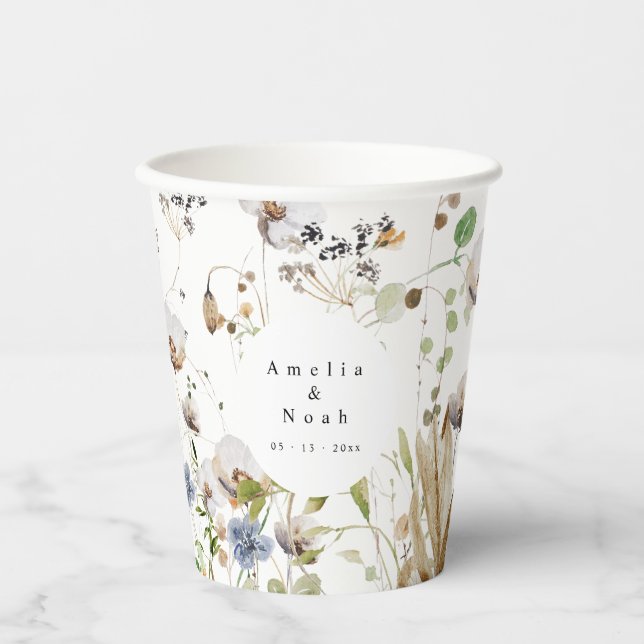 Watercolor Floral Wedding Paper Cup (Front)