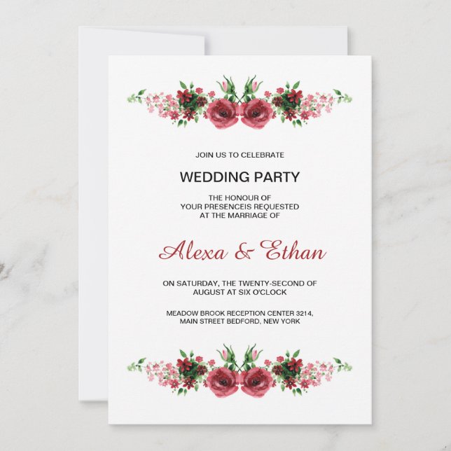Watercolor Floral Wedding party invitation card (Front)