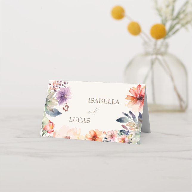 Watercolor Floral Wedding  Place Card (Front)