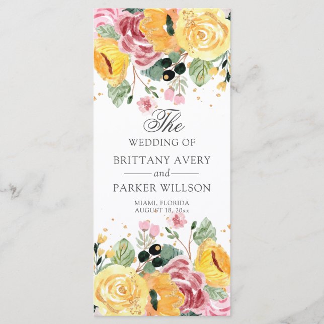 Watercolor Floral Wedding Program (Front)