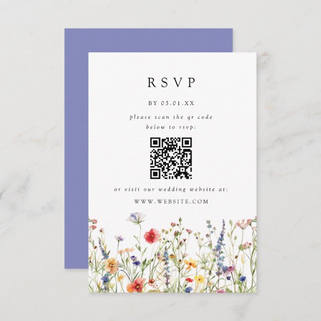 Watercolor Floral Wedding QR Code Response Card (Front/Back)