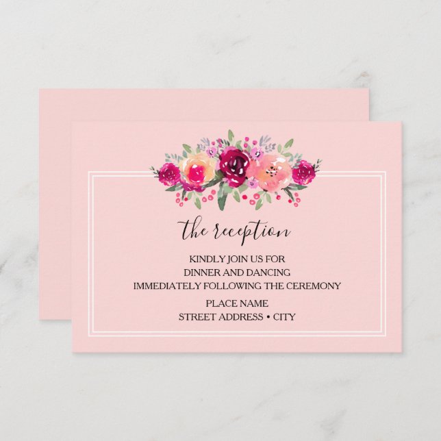 Watercolor Floral Wedding Reception Enclosure Card (Front/Back)