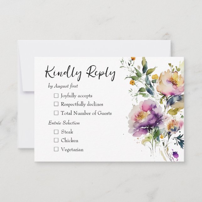 Watercolor Floral Wedding RSVP Card (Front)