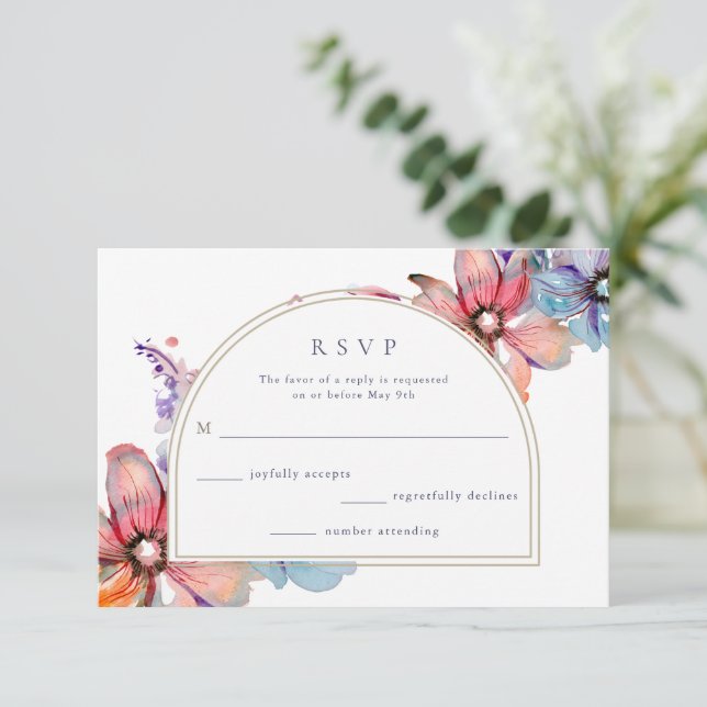 Watercolor Floral Wedding  RSVP Card (Standing Front)