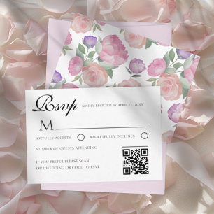 Watercolor Floral Wedding RSVP Card with QR Code