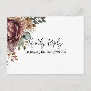 Watercolor floral Wedding RSVP Invitation Postcard