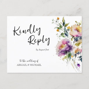 Watercolor Floral Wedding RSVP Postcard