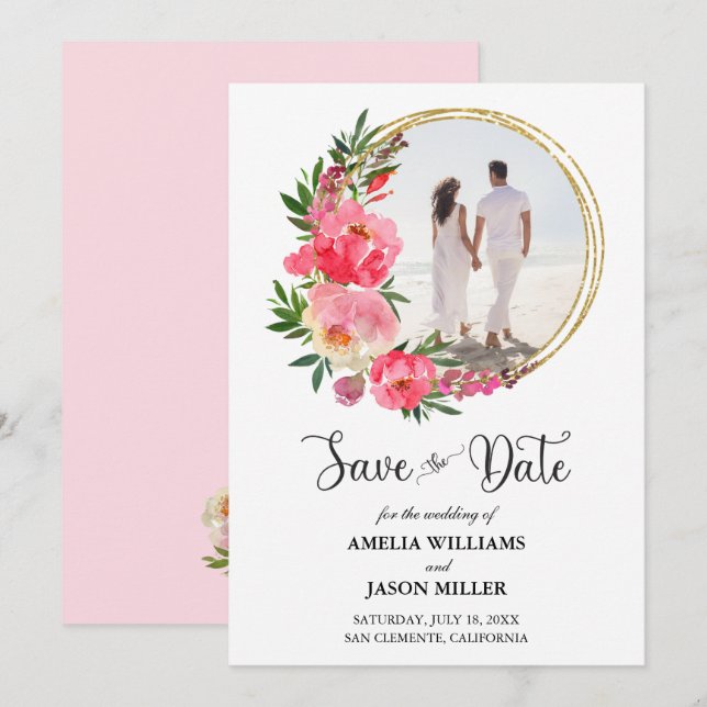 Watercolor Floral Wedding Save the Date (Front/Back)