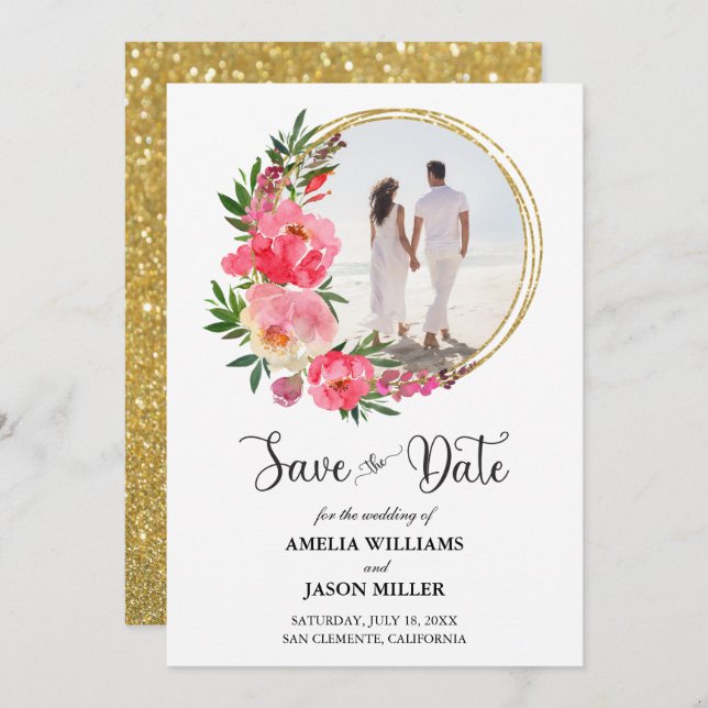 Watercolor Floral Wedding Save the Date (Front/Back)