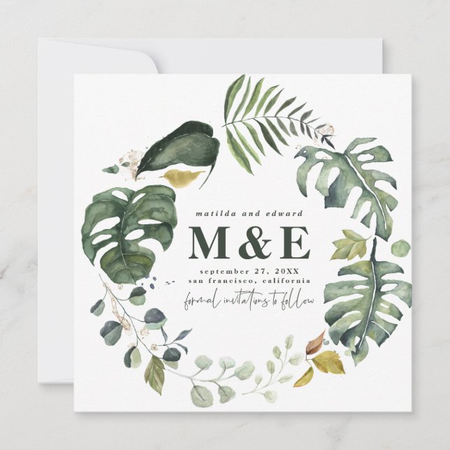 Watercolor floral wedding save the date (Front)
