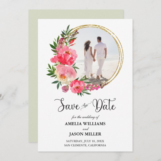 Watercolor Floral Wedding Save the Date (Front/Back)