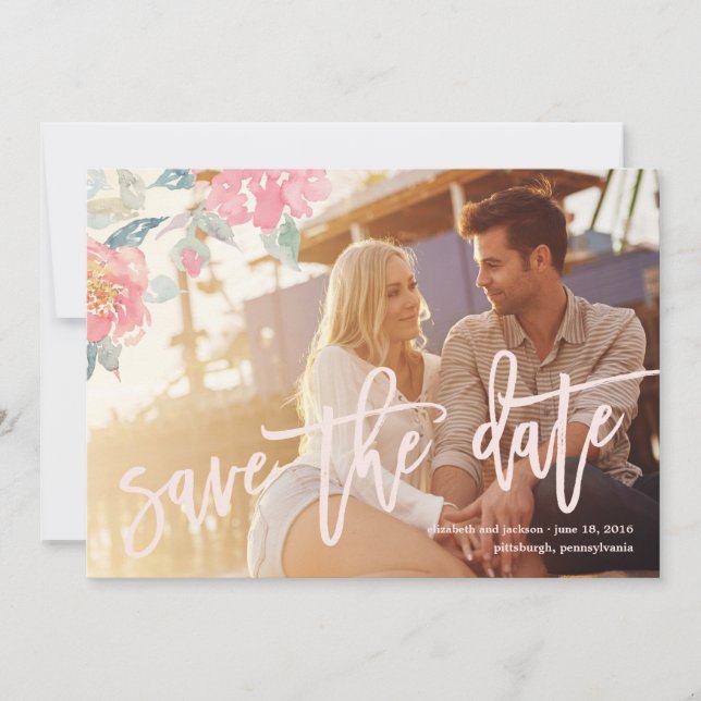 WATERCOLOR FLORAL WEDDING Save the Date Card (Front)