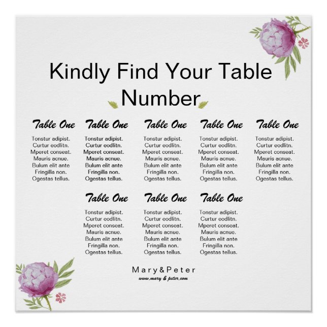 Watercolor Floral Wedding Seating Chart Poster (Front)