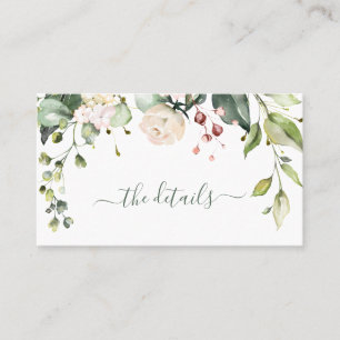 Watercolor floral wedding/shower/birthday details business card