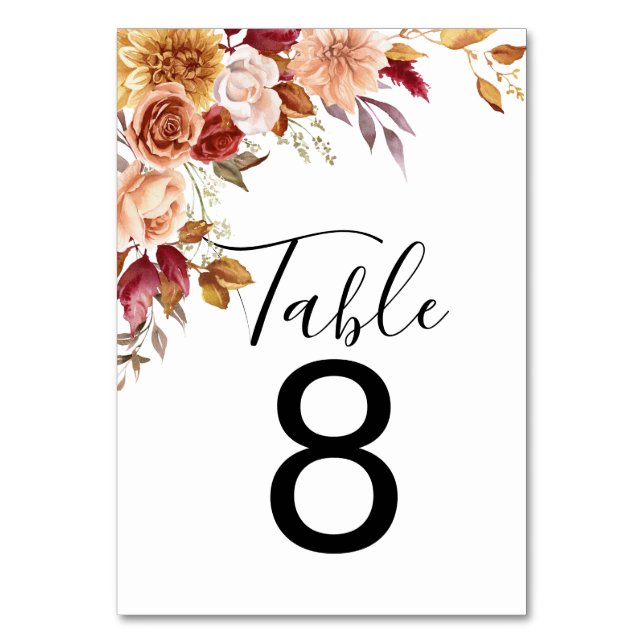 watercolor floral wedding  table number (Front)
