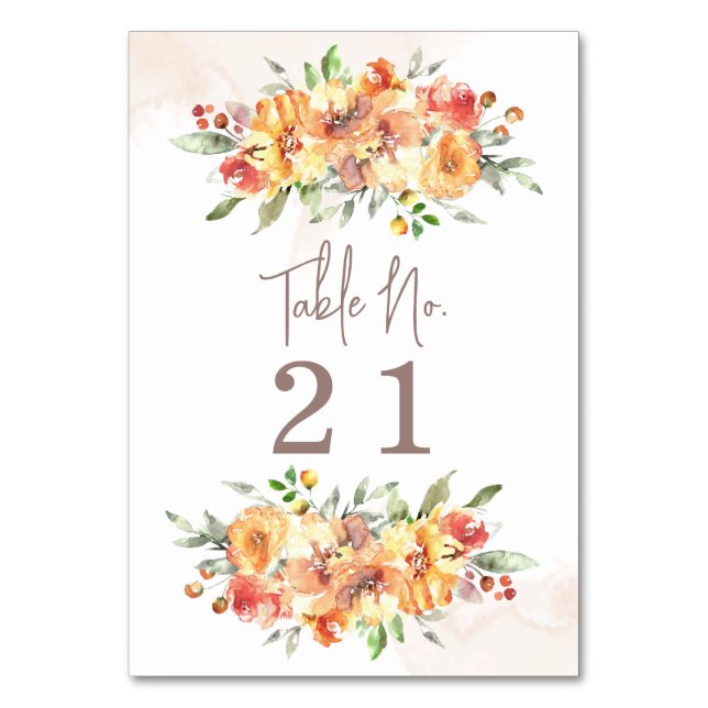 Watercolor Floral Wedding Table Number (Back)
