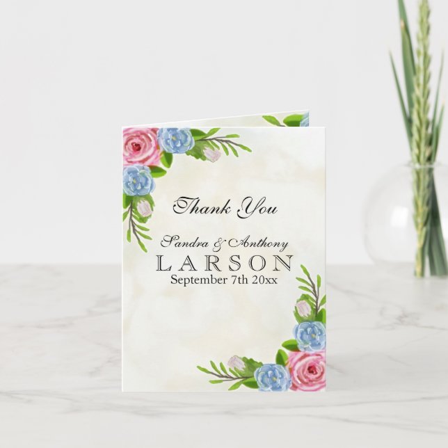 Watercolor Floral Wedding Thank You Card (Front)