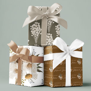 Watercolor Floral Wedding Wrapping Paper Sheets