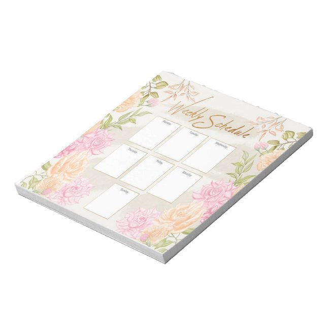 Watercolor Floral Weekly Schedule Planner Notepad (Rotated)
