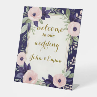 Watercolor Floral welcome wedding  Pedestal Sign