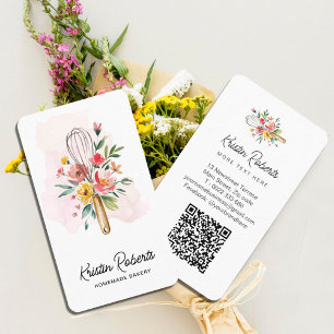 Watercolor Floral Whisk Bakery Business Card 