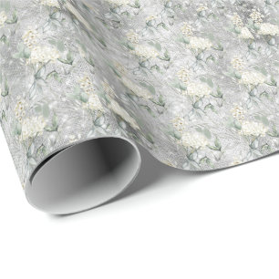 Watercolor Floral White Glitter look Wedding   Wrapping Paper