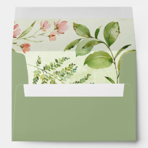 Watercolor Floral Wild Green Foliage Wedding Envelope