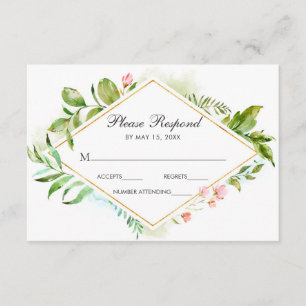 Watercolor Floral Wild Green Foliage Wedding RSVP Card