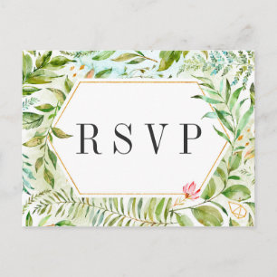 Watercolor Floral Wild Green Foliage Wedding RSVP Invitation Postcard
