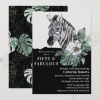 Watercolor Floral Wild Zebra Fifty 50th Birthday