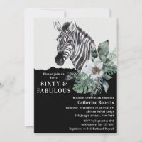 Watercolor Floral Wild Zebra Sixty 60th Birthday