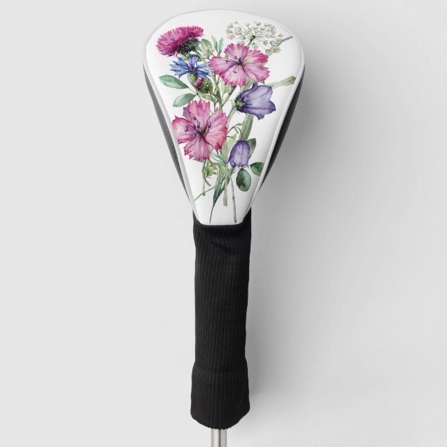 Watercolor Floral Wildflower Bouquet Golf Head Cover (Front)