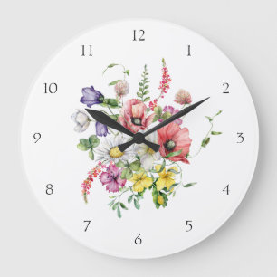 Watercolor Floral Wildflower Bouquet Large Clock