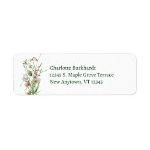 Watercolor Floral Wildflower Pink White Return Address Label