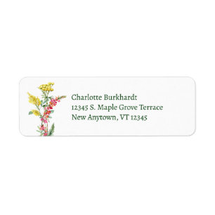 Watercolor Floral Wildflower Red Yellow Return Address Label