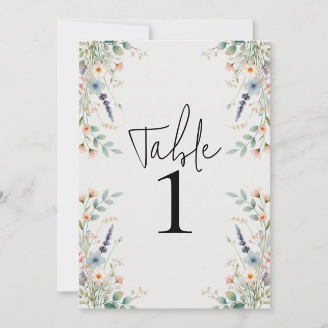 Watercolor Floral Wildflower Spring Table Number (Front)