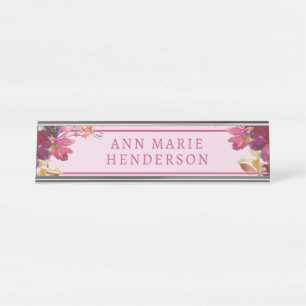 Watercolor Floral Wildflowers Desk Name Plate