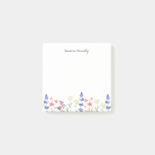 Watercolor Floral Wildflowers Personalised Name Post-it Notes
