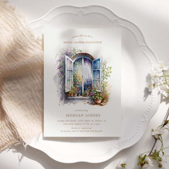 Watercolor Floral Window Bridal Shower Staycation  Invitation (Creator Uploaded)