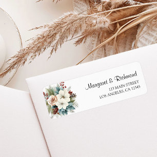 Watercolor Floral Winter Wedding Return Address Label