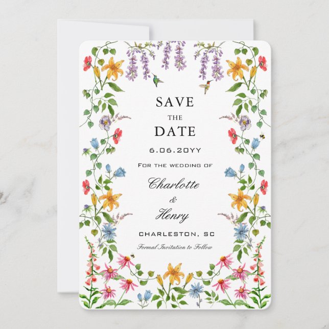 Watercolor Floral with Photo Wedding Save the date (Front)